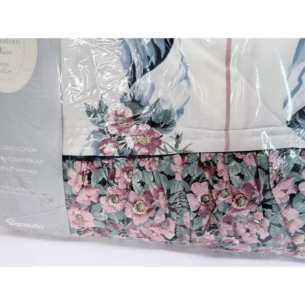 Christian Dior Wamsutta Diva Full Flat Sheet Pink Flowers Floral Vintage
